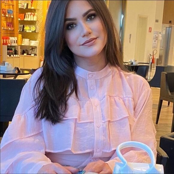 Zara romantic pink lyocell blend ruffle blouse - Picture 6 of 11